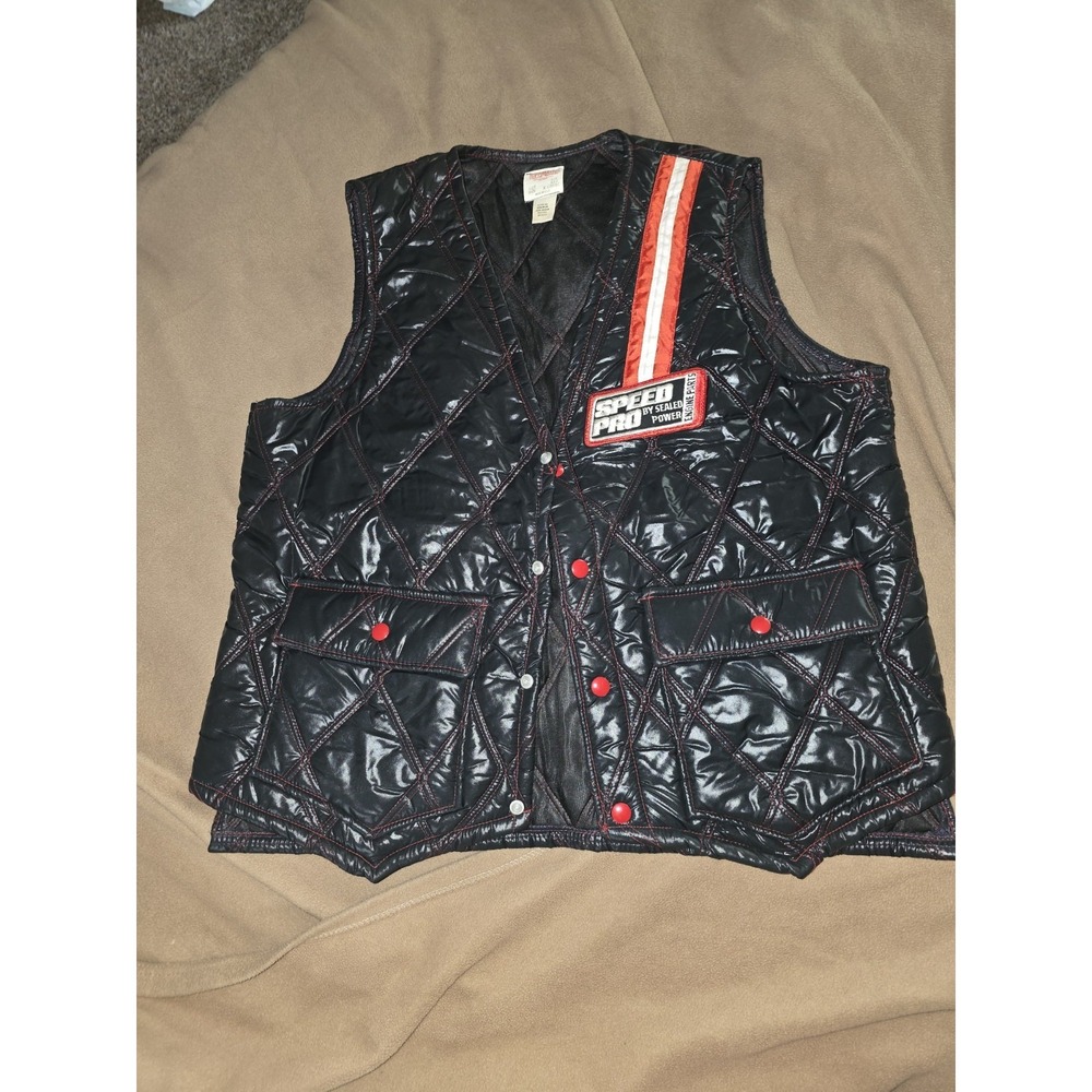 Vintage Topmaster Speed Pro Quilted Vest XL Made‎ USA Black Red Hunting Workwear